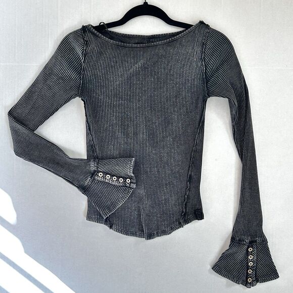 Free People Tops - Free People Soul Sister Layering Top Women's Size S Black Long Bell Sleeve Shirt